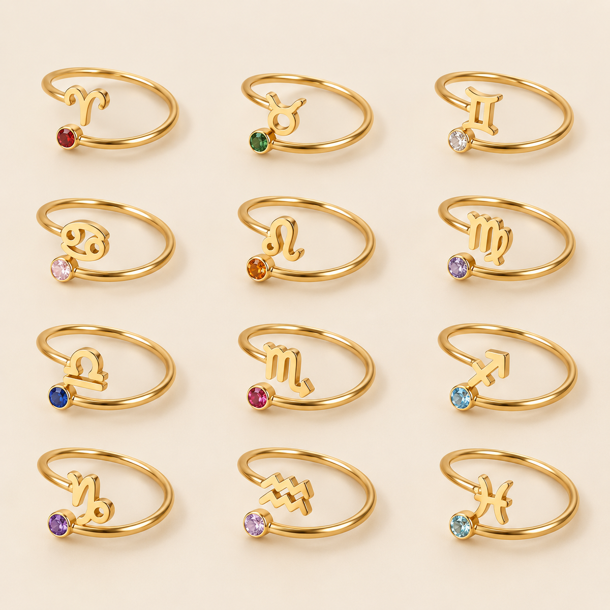 Anillo Zodiacal Ajustable - 12 Signos
